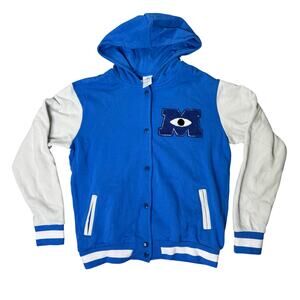 DISNEY MONSTERS INC UNIVERSITY S SMLL SWEATER JACKET HOODIE BLUE NAVY VARSITY
